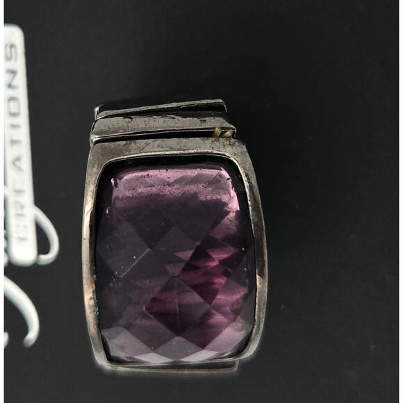 Tanya Creations Large Purple Rhinestone and Silver Toned Stretchy Band Ring - Picture 5 of 8